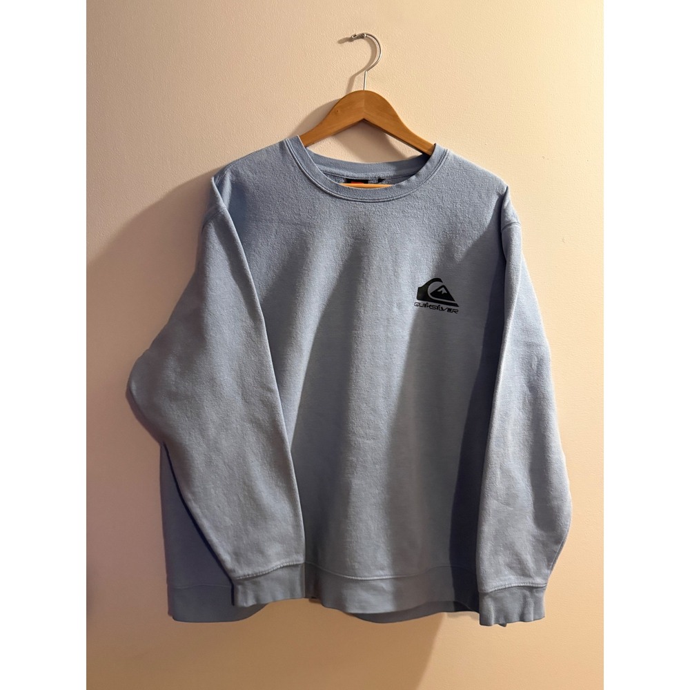 Quiksilver Mens XXL Light Blue Crewneck Sweatshirt Logo Fleece Pullover